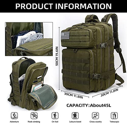 Lovelinks21 Hiking Assault Backpack Waterproof Motorcycle Backpack Bug Out Pack Rucksack for Outdoor Hiking - color: Green-2