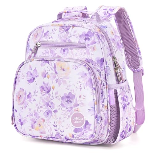 mibasies Toddler Backpacks for Girls 2-4: Little Kid Bookbag for Preschool Prek Daycare Purple Flower - color: Purple Flower, style: Toddler-12"h(not Fit Folder)