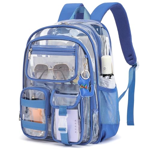 Clear Backpack for School Girls Boys Heavy Duty Transparent Backpack with Multiple Pockets, Lightweight PVC See Through Bookbag for Students-Royal Blue - color: Royal Blue