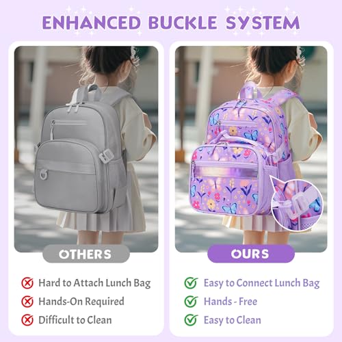 Toddler Backpack for Girls Ages 5-8, 3PCS Girls Backpack with Lunch Bag & Pencil Case - 15inch Kids School Bookbag for Preschool Kindergarten Elementary School (Purple Butterfly) - color: Purple Butterfly