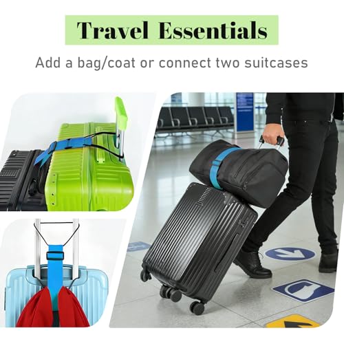 Multi Use Strong Adjustable Luggage Connector Straps for Suitcases,2 Pack Flexible Luggage Accessories Elastic Fastening Bag Strap (Blue) - color: Blue