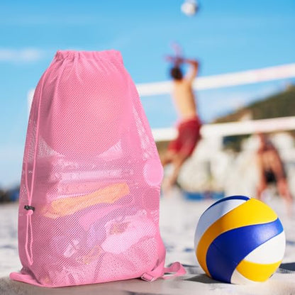 NATURAL STYLE Large Mesh Drawstring Backpack Bag, Gym Sports String Bag, Outdoor Workout Beach Swim Bag (Pink) - color: Pink