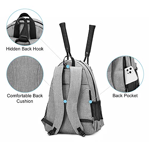 Sucipi Tennis Bag Professional Tennis Backpack for Men and Women Racket Bags Holds 2 Rackets with Ventilated Shoe Compartment - color: Gray