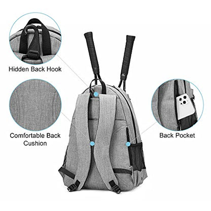 Sucipi Tennis Bag Professional Tennis Backpack for Men and Women Racket Bags Holds 2 Rackets with Ventilated Shoe Compartment - color: Gray