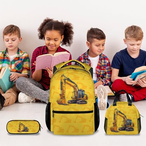 Backpack Set for School, 17 Inch Digger Backpacks for Elementary Middle, 3 in 1 Bookbag for Boys - color: Style-1