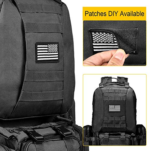 CVLIFE Tactical Backpack Military Army Rucksack 60L Large Assault Pack Detachable Molle Bag - color: 01-black With Patch
