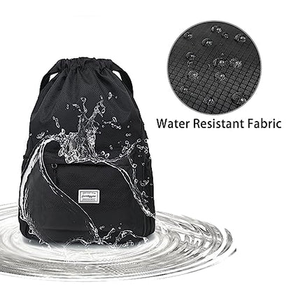FUXINGYAO Drawstring Backpack Sports Gym Bag with Shoes Compartment, String Backpack Cinch for Women Men (Black) - color: Black