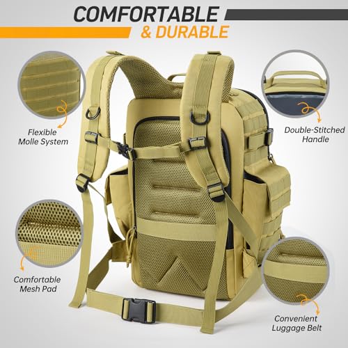SHARKMOUTH Military Diaper Bag for Dad - Insulated Baby Diaper Backpack with Patches for Hiking Travel Camping - Baby Shower Gifts Tan - color: Tan