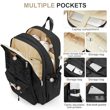 Black Backpacks For College Students Women,Aesthetic Bookbag,Casual Dayback Small Travel Backpacks,Waterproof Middle School Backpack For Teens Girls Boys - color: Black