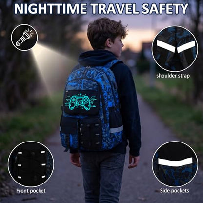 School Backpack for Boys - Gamer Boys Backpacks for Kids Teens Elementary Middle High School,18″ Large Capacity Students Bookbag with Usb Charging Port - color: Game002-only