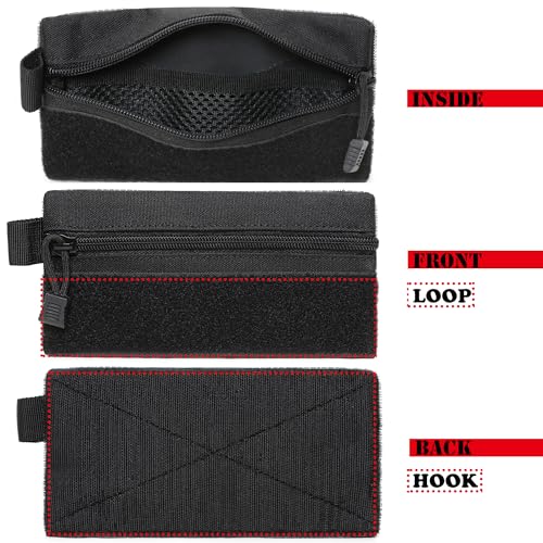 3 Pieces MINI Tactical Tool Zipper Pouch with US Patches & D-Ring Clips - Expansion Pouch,Bag Insert EDC Organizer,Utility Storage Accessories with Hook Fasteners for Vest Backpack Bag Hook and Loop