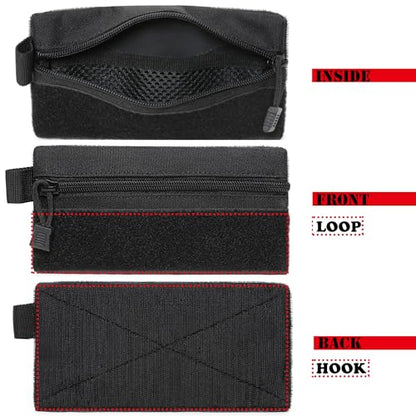 3 Pieces MINI Tactical Tool Zipper Pouch with US Patches & D-Ring Clips - Expansion Pouch,Bag Insert EDC Organizer,Utility Storage Accessories with Hook Fasteners for Vest Backpack Bag Hook and Loop