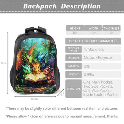 Dragon Backpack Kids Bookbag 16inch Schoolbag With Lunch Box Bag And Pencil Case Set For Boys Girls - color: Dragon