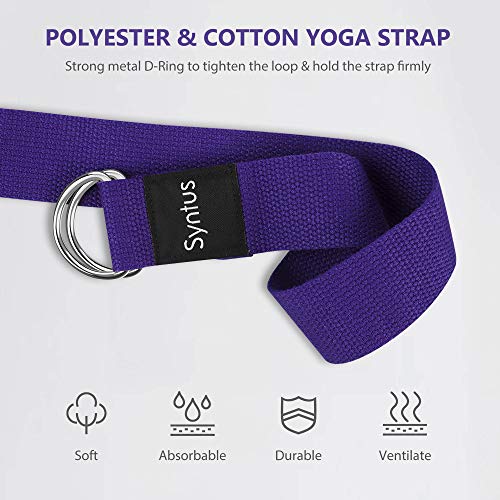 Syntus Yoga Block and Yoga Strap Set, Soft Non-Slip Yoga Blocks 9×6×4 inches, 8FT Metal D-Ring Strap for Yoga, General Fitness, Pilates, Stretching and Toning - color: Purple