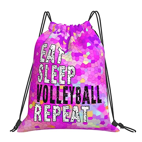 Drawstring Backpack Gym String Bag Sports Drawstring Sackpack For Women Men - color: New Eat Sleep Volleyball Repeat