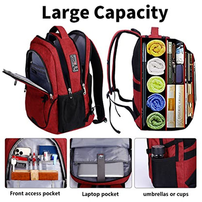 SHRRADOO Anti Theft Laptop Backpack Travel Backpacks with Combination Lock for Women Men College Backpack Computer Bag Fits 17 Inch Laptop,Wine Red - color: Wine Red