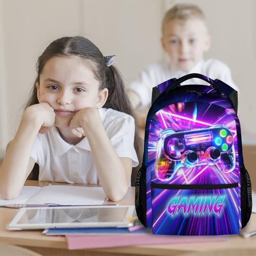 Backpack for Boys, Kids Gaming Backpacks; 17 Inch Large Capacity Game Themed School Bag Suitable for Hiking, Camping, and Daily Activities Back to School Gifts - color: Purple