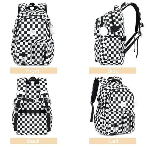 ACESAK Backpack for Girls - Girls Backpack with Lunch Bag & Pencil Pouch for Teen Kids Laptop Backpack for Women, Elementary Middle High School Bookbag Travel Daypack (Black Checkered) - color: Black Checkered