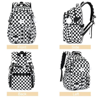 ACESAK Backpack for Girls - Girls Backpack with Lunch Bag & Pencil Pouch for Teen Kids Laptop Backpack for Women, Elementary Middle High School Bookbag Travel Daypack (Black Checkered) - color: Black Checkered