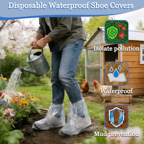 20 PCS (10 Pairs) Waterproof Shoe Covers for Rain, Plastic Shoe Covers Disposable, Rain Shoe Covers for Men Women, Outdoor and Indoor