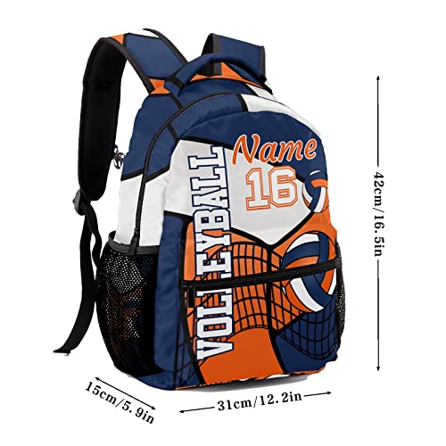Custom Volleyball Orange Blue White Waterproof Backpack Bookbag with Name for Birthday Holiday Gift - color: Backpack 21