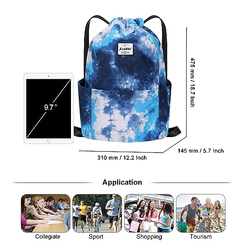 XEYOU Drawstring Sports Backpack Lightweight Gym Yoga Sackpack Shoulder Rucksack Casual Outdoor Daypack for Women and Men | Lightweight - color: Gradient Blue White