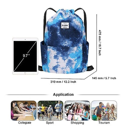 XEYOU Drawstring Sports Backpack Lightweight Gym Yoga Sackpack Shoulder Rucksack Casual Outdoor Daypack for Women and Men | Lightweight - color: Gradient Blue White