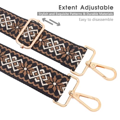 Replacement Purse Strap Shoulder Strap Adjustable Crossbody Strap for Women Crossbody Wide Shoulder Bag - color: Brown Diamond-gold Hardware