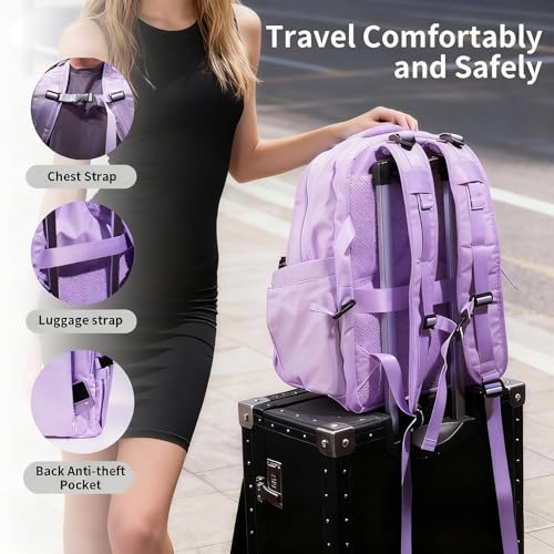 Travel Backpack for Women Men Carry on Backpack, Airline Approved Large Travel Bag Flight Approved Personal item, 15.6 Inch Laptop Backpack Casual Daypack for Weekender Business Hiking-PURPLE - color: Purple