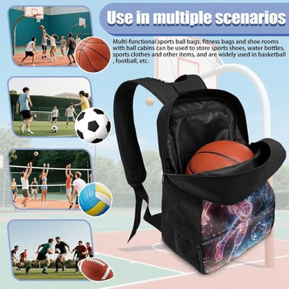 18.5in Basketball Backpack Basketball Bag with Shoe Compartment & Ball Holder, Waterproof Bag for Soccer Volleyball - color: Cool Figure Soccer Print