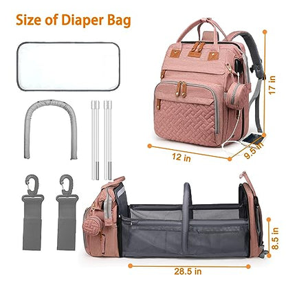 Astro alan Baby Diaper Bags with Changing Station, Waterproof Diaper Bag Backpack for Moms Dads with USB Charging Port, Baby Shower Gifts, Large Capacity diaper backpack, Pink - color: Pink