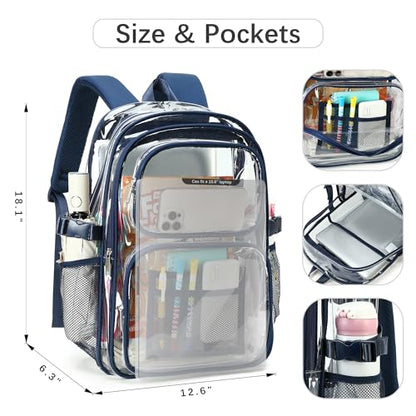 abshoo Large Heavy Duty Boys Clear Backpack for School Bookbag Transparent Multi Pocket Backpacks for Men (Navy) - color: Navy