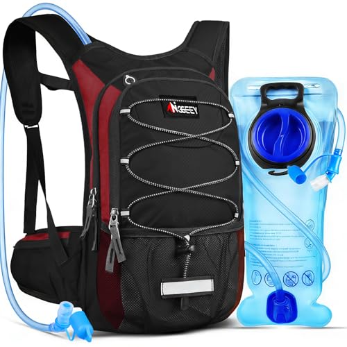 Hydration Pack, Insulated Hydration Backpack with 2L Hydration Bladder, Hiking Backpack for Men Women Kids, Water Backpack for Hiking, Running, Cycling, Camping - color: Black Red