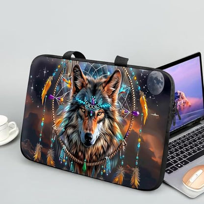 14 15 15.4 15.6 inch Laptop Handle Bag Computer Bag, Pouch Holder Notebook Sleeve Cover Soft Case Compatible for Dell,Lenovo,Toshiba HP, Asus Notebook-Dream Catcher Wolf - color: Dream Catcher Wolf