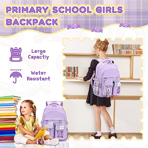 PIG PIG GIRL Girls Backpack, Lightweight Kids Backpack Kawaii School Backpacks Bookbag for Primary Elementary School,Age 6-14 years,Purple(Luggage Strap Ver) - color: 1pc-purple(luggage Strap Ver)