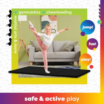 Antsy Pants Tumbling Mat for Kids – Gymnastics Mat, Easy to Clean, Sturdy, Foldable Tumbling Mats, Padded, Lightweight, Portable, Gymnastics Equipment for Active Play - color: 3-Fold Black