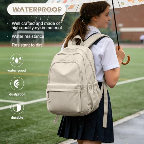 Casual Laptop Backpack for Women Men College Bookbag Waterproof Lightweight School Bag 15.6inch Laptop Daypack Large Capacity School Backpack for Teens Boys Girls (khaki) - color: Khaki