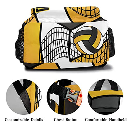 Personalized Volleyball Yellow White Black Waterproof Backpack with Name Text for Women Men Gift - color: Backpack 24