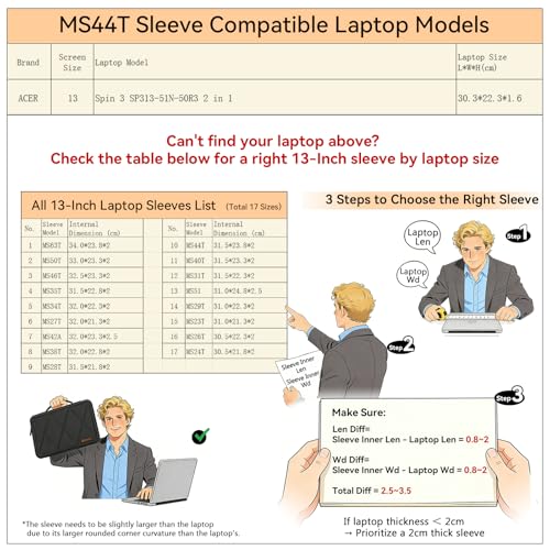 Smatree MS44T Hard Protective 13 inch Laptop Sleeve Case Compatible for ACER Spin 3 SP313-51N-50R3 2 in 1 - color: Black, size: 13 inch/MS44T/Size:31.5*23.8cm