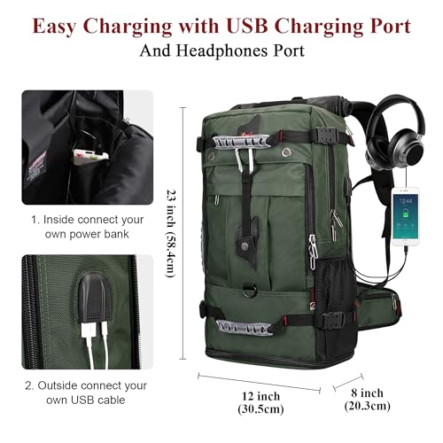 WITZMAN Travel Backpack for Men Large Duffle Luggage Bag Fit 17 Inch Laptop Carry On Bags for Airplane (B681 Army Green) - color: Army Green