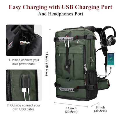 WITZMAN Travel Backpack for Men Large Duffle Luggage Bag Fit 17 Inch Laptop Carry On Bags for Airplane (B681 Army Green) - color: Army Green