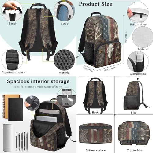 3pcs School Backpack Set With Lunch Box Pencil Case, Skull Deer 17 Inch Large Capacity Bookpacks 3 In 1 Set For Boys Girls - color: Skull Deer