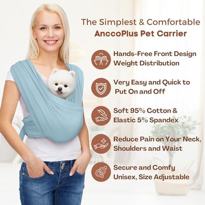 AnccoPlus Dog Carriers for Small Dogs, Front Facing Dog Sling Carrier, Hands Free Cat Carrier, Size Adjustable, Reducing Back Pain, Premium Cotton, Safe and Soft Dog Carrier (Regular, Baby Blue) - color: Baby Blue, size: Regular