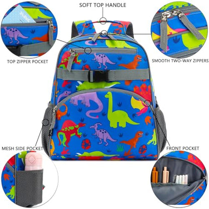 FlowFly Kids Backpack for Toddler Boys Girls, Simple Lightweight Bookbag for Daycare Kindergarten Elementary School Travel, Small Modern Bag (Medium 15''), Clear - color: Dinosaur, style: Kids Medium: 12l