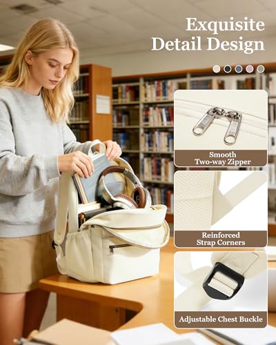 Lightweight School Backpack for Women Men, Multi Pocket Backpack for College Students, Waterproof Middle School Bags, Simple Bookbag for Teens Girls Boys, Beige - color: Beige