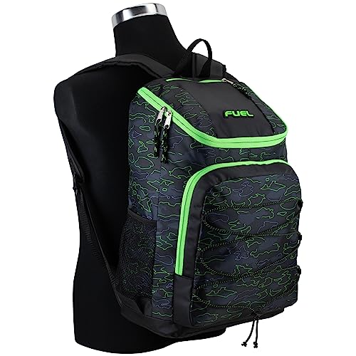 FUEL Wide Mouth Sports Luggage Backpack with Front Bungee and Inner Tech Pocket, Green Outline Camo - color: Green Outline Camo