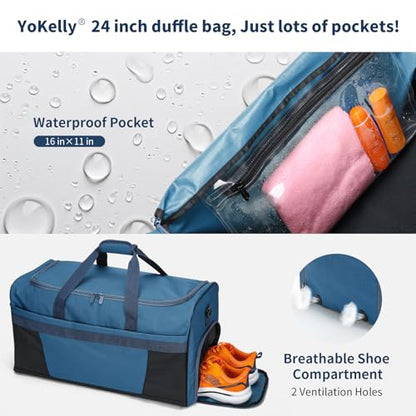 Men's 65L Gym Bag with Wet Pocket and Shoe Compartment- 24"x12.5"x13" Large Sports Duffle Bag for Gym Travel - Royal Blue - color: Royal Blue