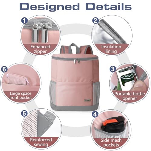 Insulated Cooler Backpack Outdoor - Leak Proof Backpack Cooler 30 Cans, Waterproof Lightweight Cooler Bag for 12h Hot/Cold Retention - Soft Cooler for Travel, Camping, Beach, Lunch - color: Light-Pink