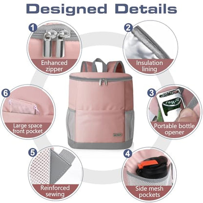 Insulated Cooler Backpack Outdoor - Leak Proof Backpack Cooler 30 Cans, Waterproof Lightweight Cooler Bag for 12h Hot/Cold Retention - Soft Cooler for Travel, Camping, Beach, Lunch - color: Light-Pink