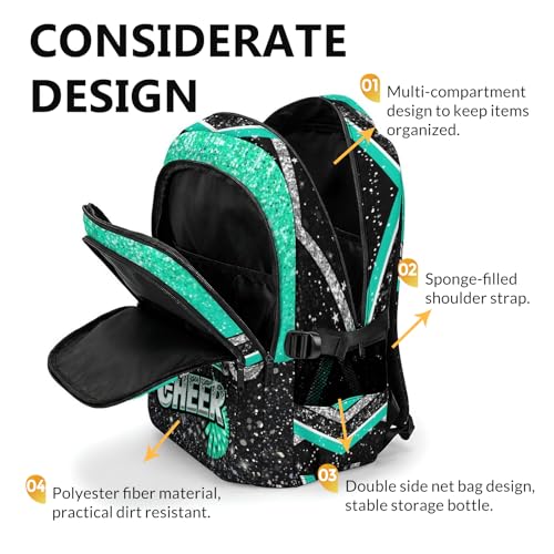 Custom Cheer Backpack for Girls Cheerleader Preschool Toddler Glitter Backpack Kindergarten Nursery Bookbag Travel Children Lightweight School Bag - color: Light Green